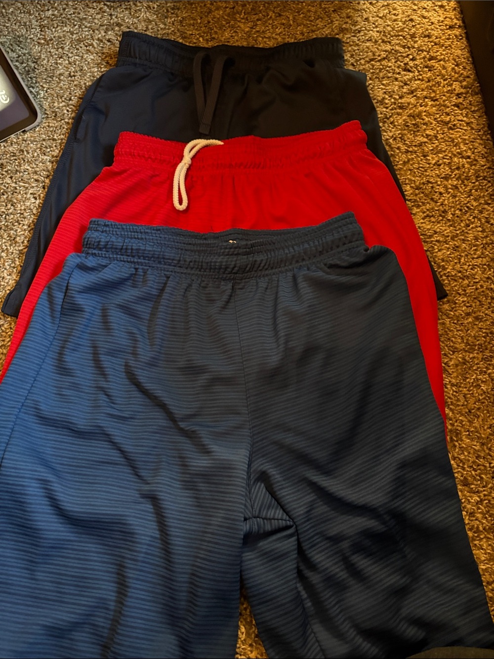 Three-Pack Men’s Athletic Shorts — Navy, Red, Black